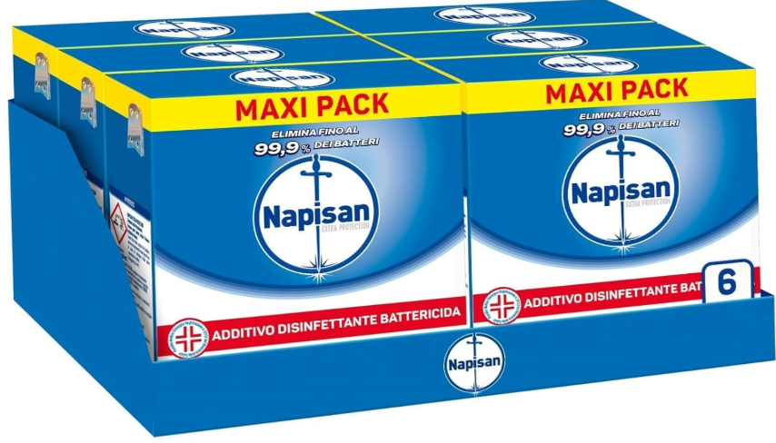 NAPISAN EXTRA PROTECTION ADDITIVO LAVATRICE, ADDITIVO DISINFETTANTE LAVATRICE IN POLVERE BATTERICIDA, 6 CONFEZIONI DA 1100GR DI ADDITIVO IN POLVERE LAVATRICE
